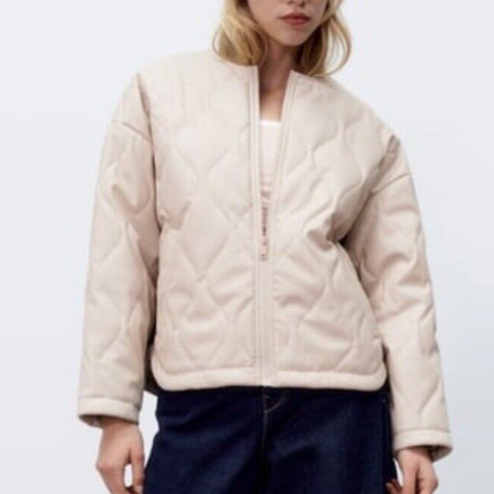 NWT ZARA FAUX LEATHER QUILTED PUFFER JACKET S